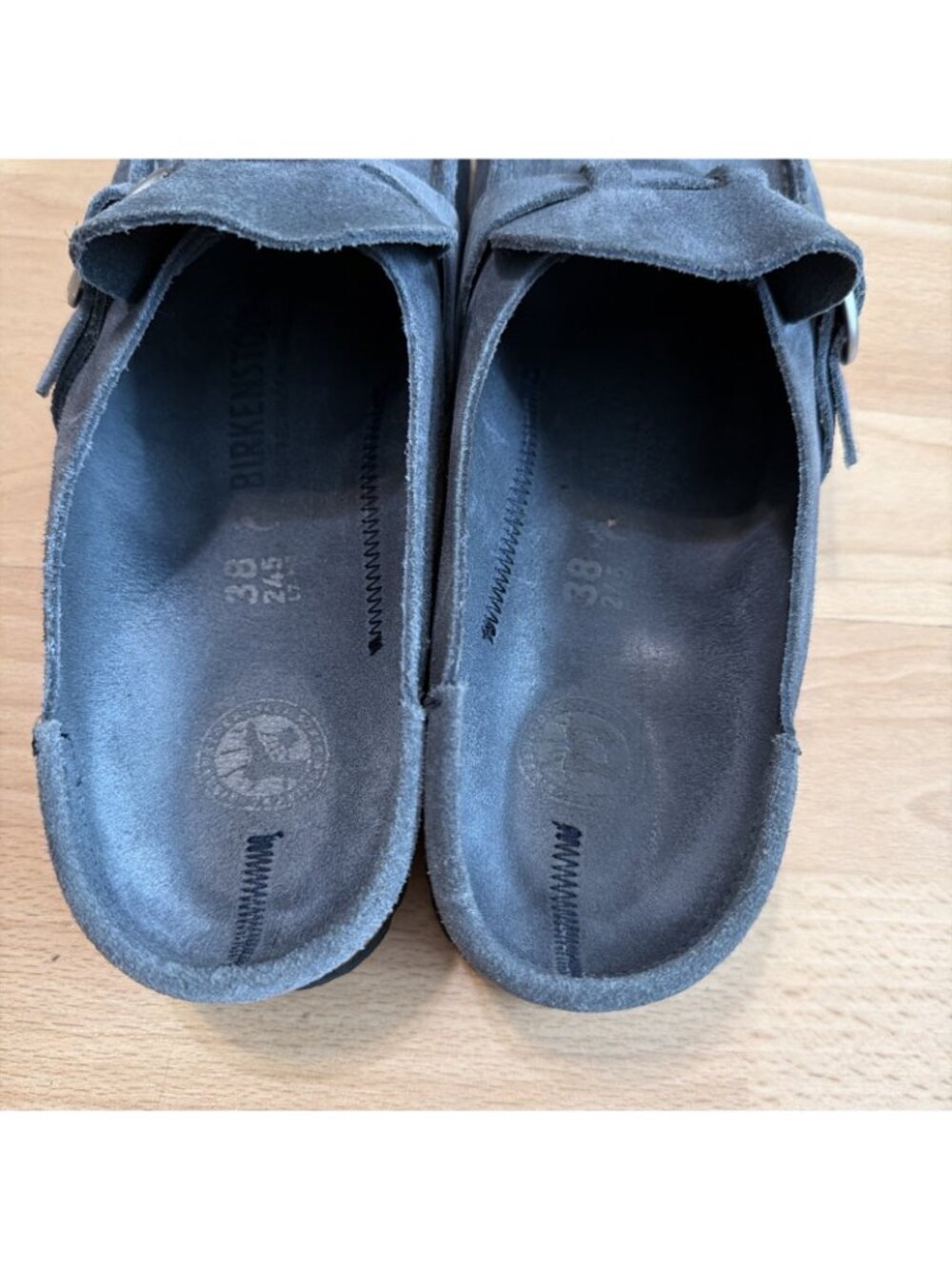 Birkenstock Cognac Blue Suede Leather Buckley Clog Womens Size 38 7 Narrow $155 - Picture 7 of 9
